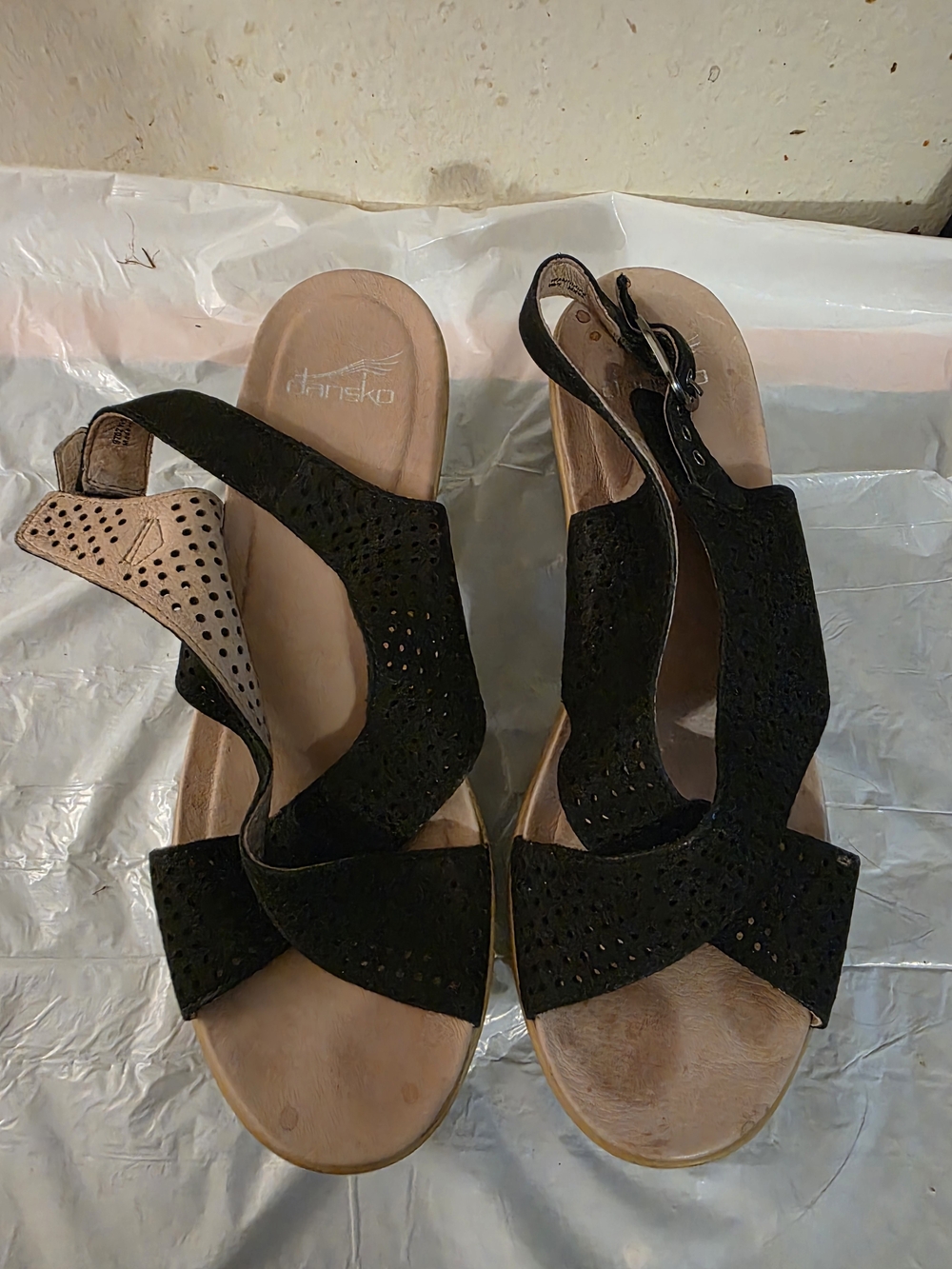 Dansko Black Perforated Leather Slingback Sandals